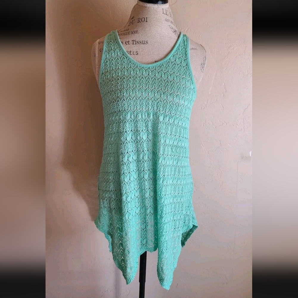 Miken swim aqua blue crochet coverup size small